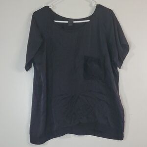 Pink Tartan Black Silk Blouse Top Size XL Chest Pocket Womens